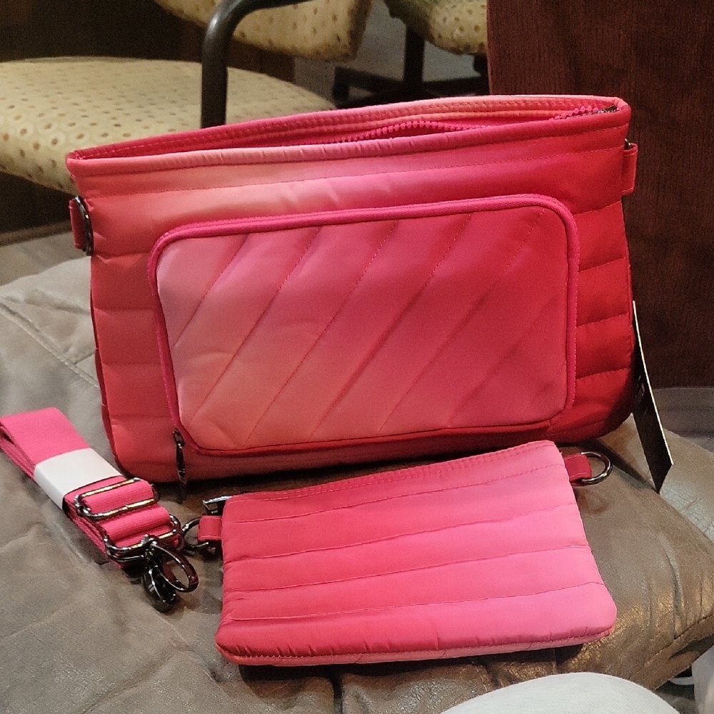Think Royln Quilted Hot Pink Crossbody with Removable Pouch